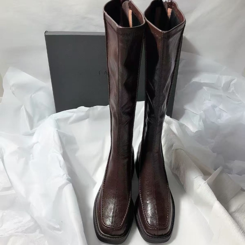 Women'S Fashion Knee High Boots - Kadınlar için Yuvarlak Burunlu Kalın Tabanlı