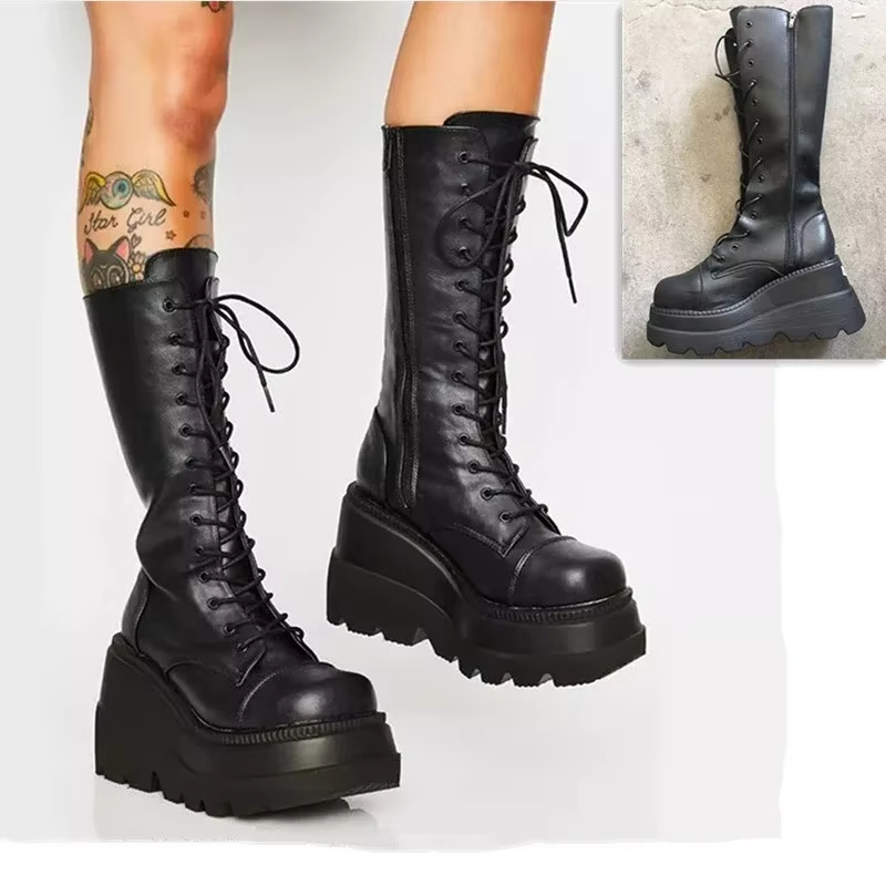 Women'S Fashion Knee High Boots - Kadın Platform Botları Punk Orta Boy